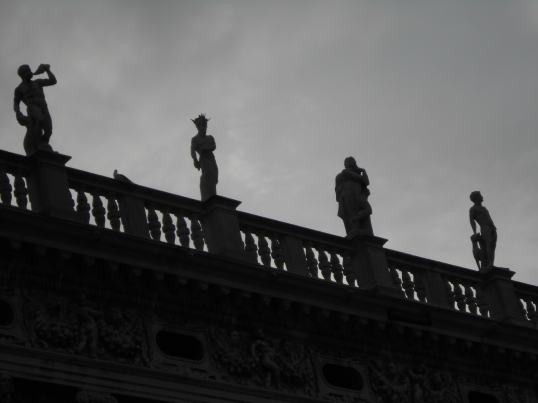 Statues atop the Libreria Sansoviniana in the Piazzetta next to Piazza San Marco.
